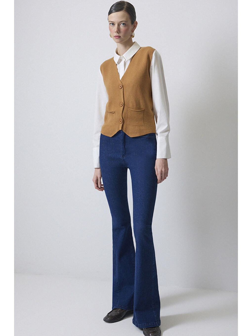 Kahverengi Dikişsiz Triko Yelek