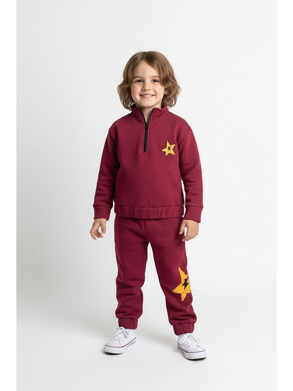 Bordo Fermuar Detaylı Şimşek Baskılı 2 Li Takım-3