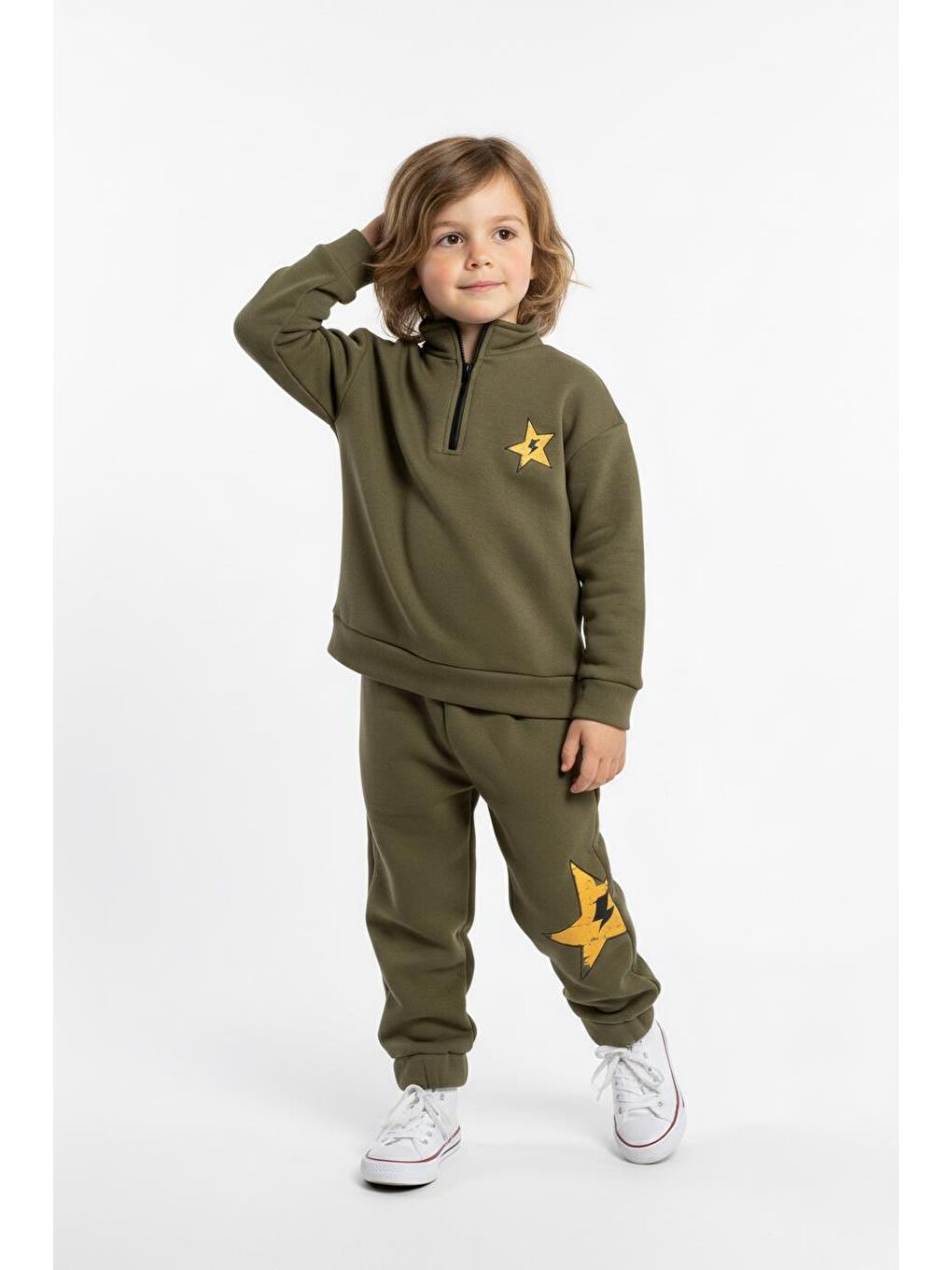 Haki Fermuar Detaylı Şimşek Baskılı 2 Li Takım-3