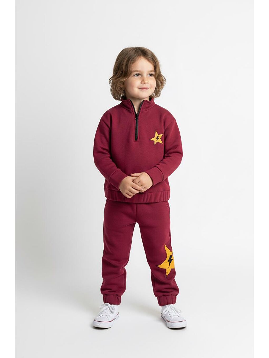 Bordo Fermuar Detaylı Şimşek Baskılı 2 Li Takım-4