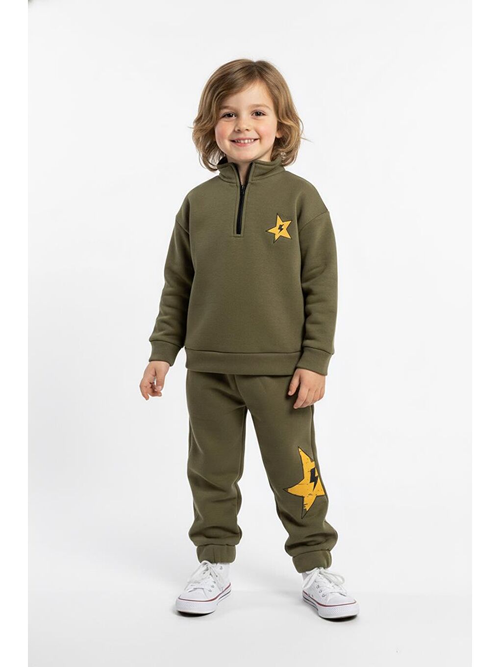 Haki Fermuar Detaylı Şimşek Baskılı 2 Li Takım-4