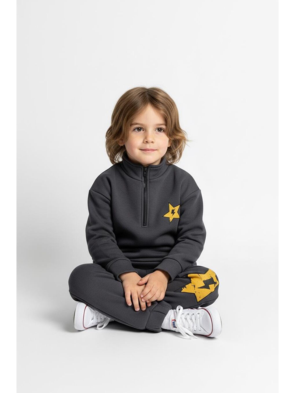 Antrasit Fermuar Detaylı Şimşek Baskılı 2 Li Takım-2