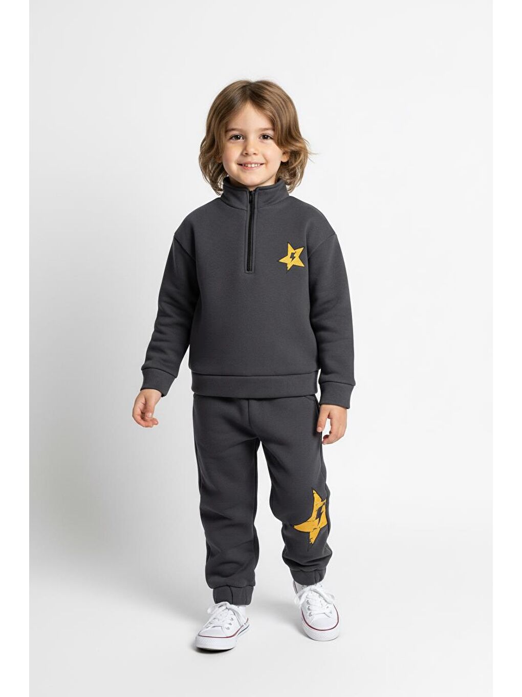 Antrasit Fermuar Detaylı Şimşek Baskılı 2 Li Takım-4