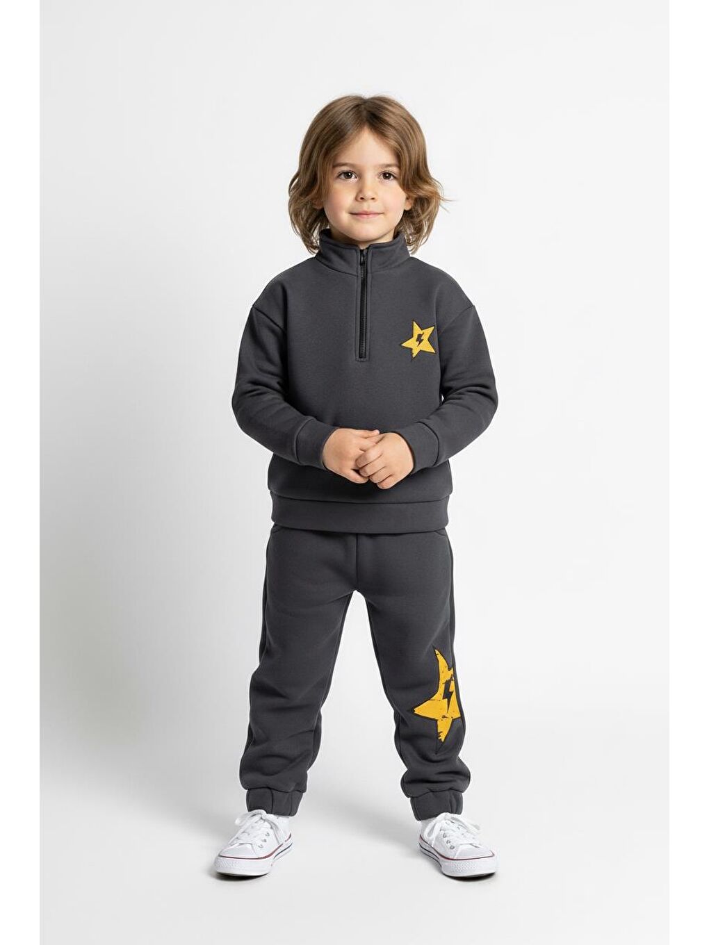 Antrasit Fermuar Detaylı Şimşek Baskılı 2 Li Takım-5