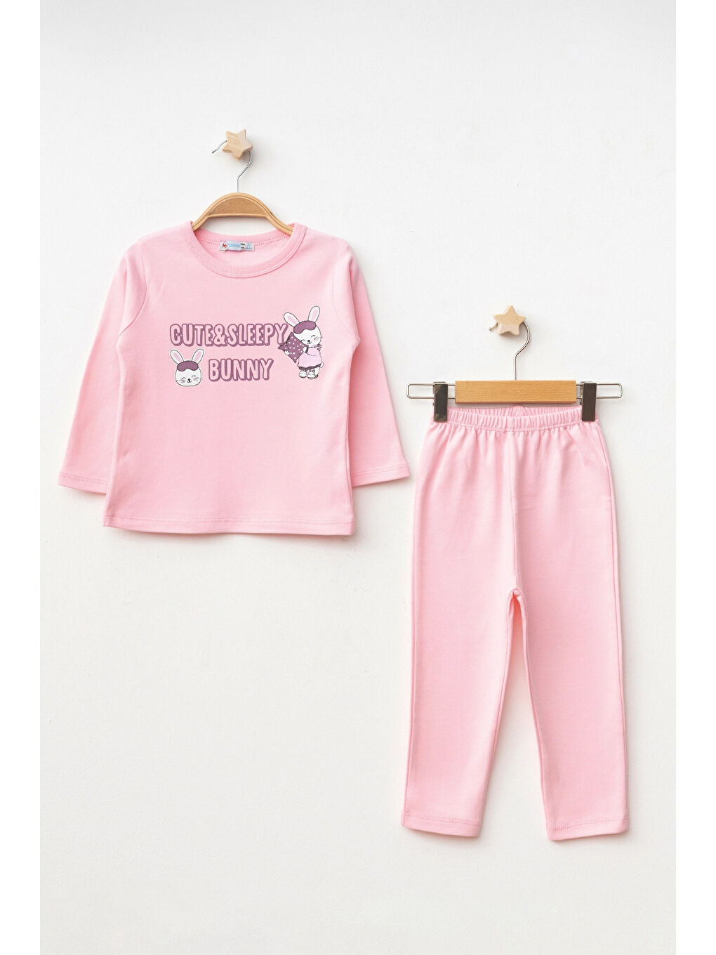 Pembe Bunny Baskılı Uzun Kol Pijama Takımı 74169