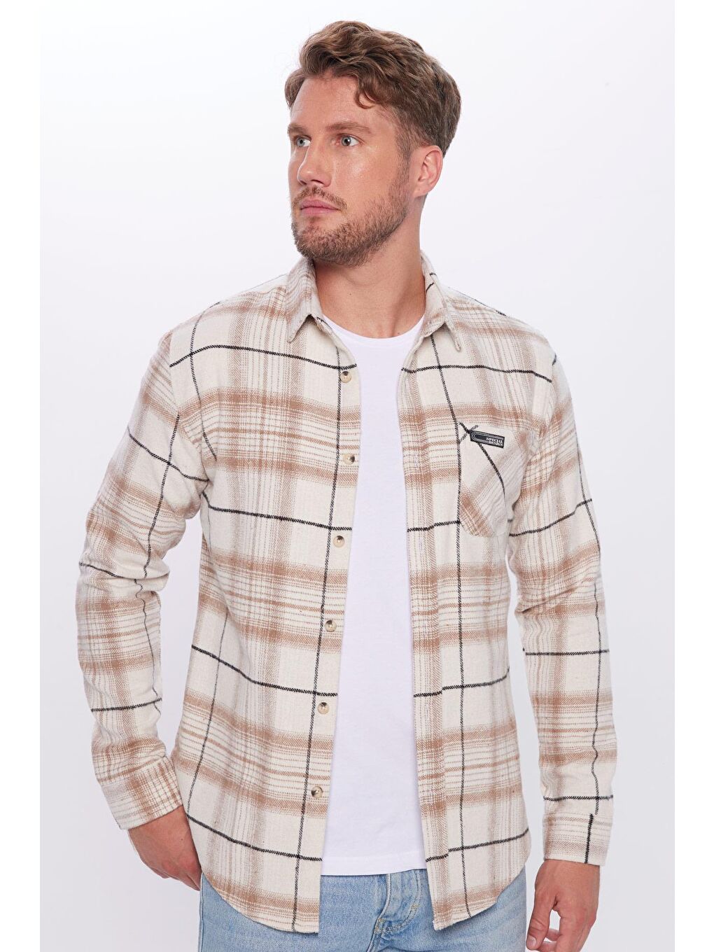 Karışık Erkek Slim Fit Dar Kesim Oduncu Tek Cep Kareli Kışlık Gömlek