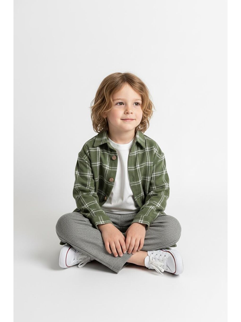 Haki Ekoseli Gömlekli 3 lüTakım-1