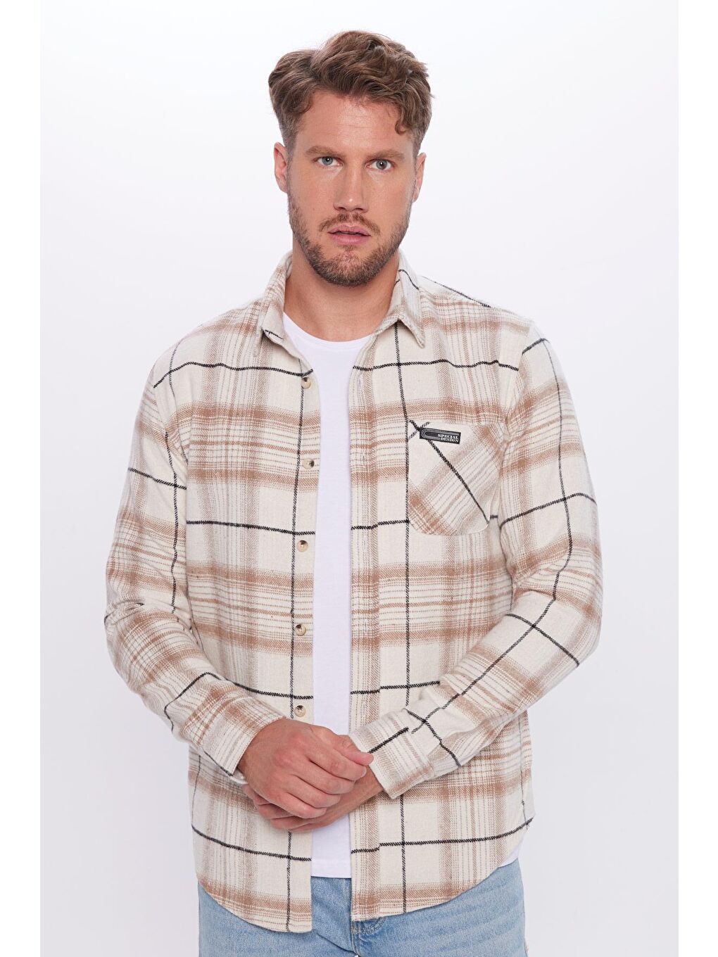 Karışık Erkek Slim Fit Dar Kesim Oduncu Tek Cep Kareli Kışlık Gömlek-1