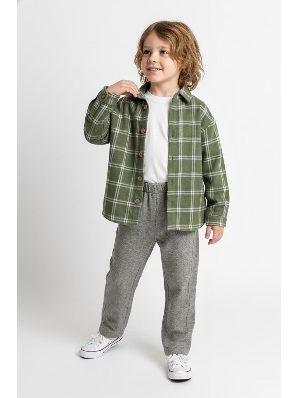 Haki Ekoseli Gömlekli 3 lüTakım-2