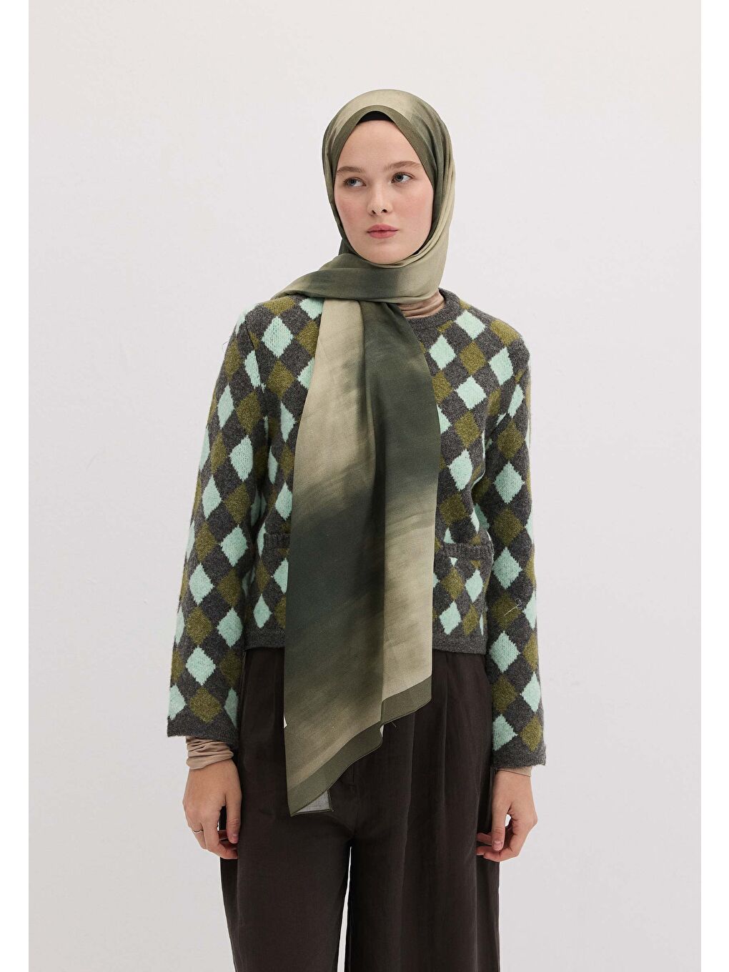 Gri Batık Desen Şal Duman