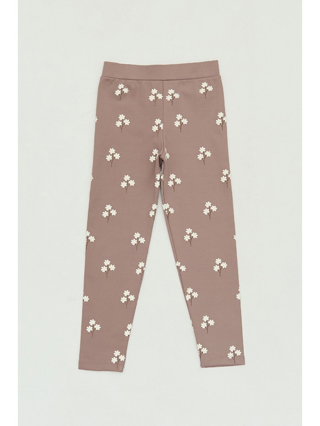Kahverengi Çiçek Desenli Kız Çocuk Tayt