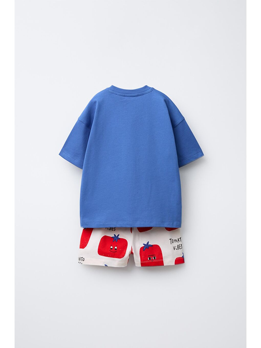 Karışık Unisex Çocuk Pamuklu Mavi Domates Baskılı T-Shirt Şort Takım-1