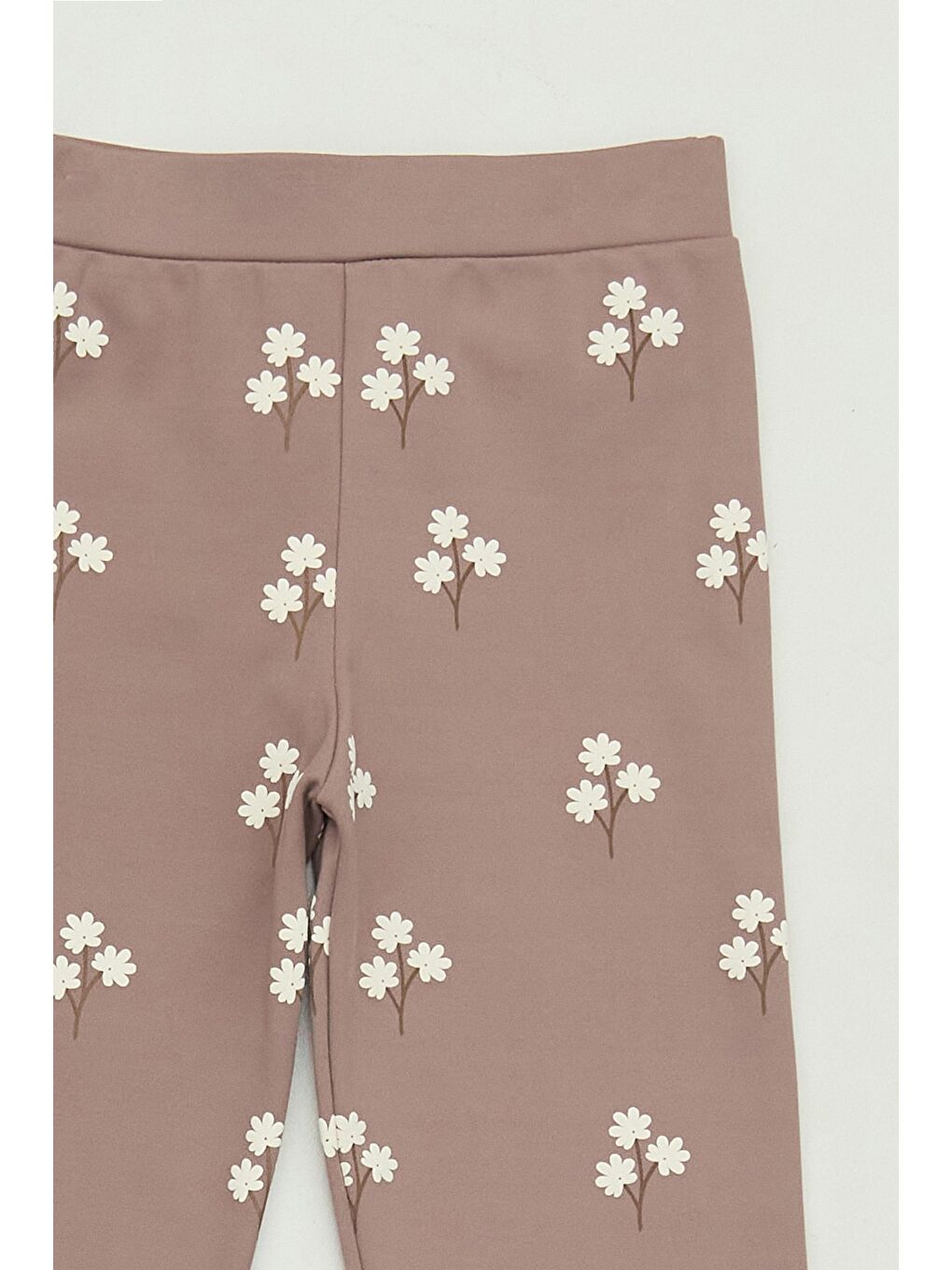 Kahverengi Çiçek Desenli Kız Çocuk Tayt-2