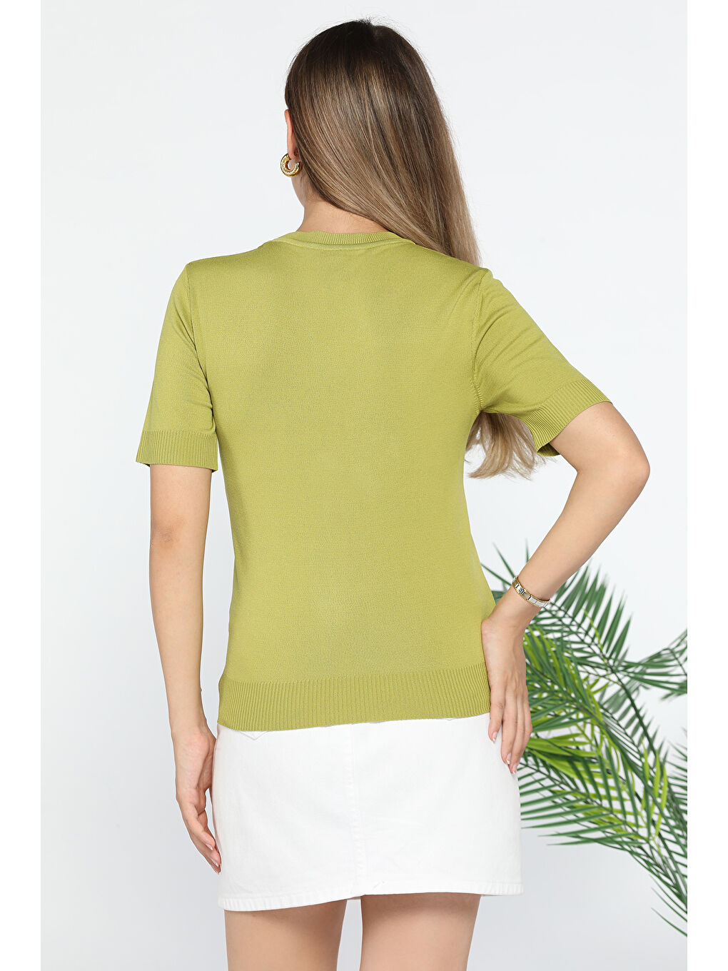 Yeşil İncili Baskılı Triko Tişört-2