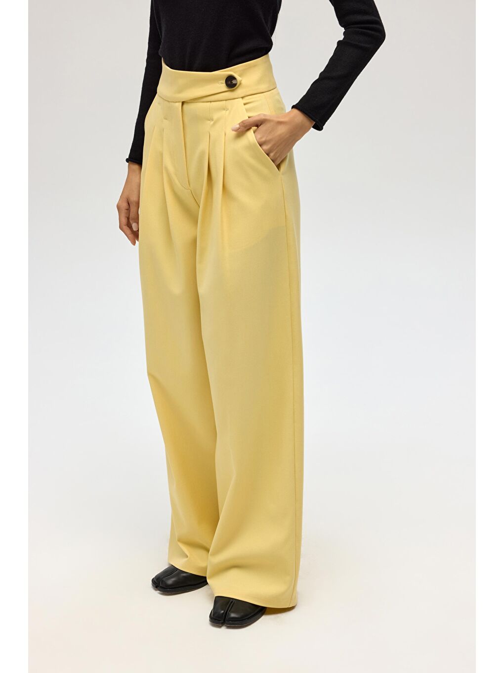 Solvei Kemer Detay Sarı Pantolon-2