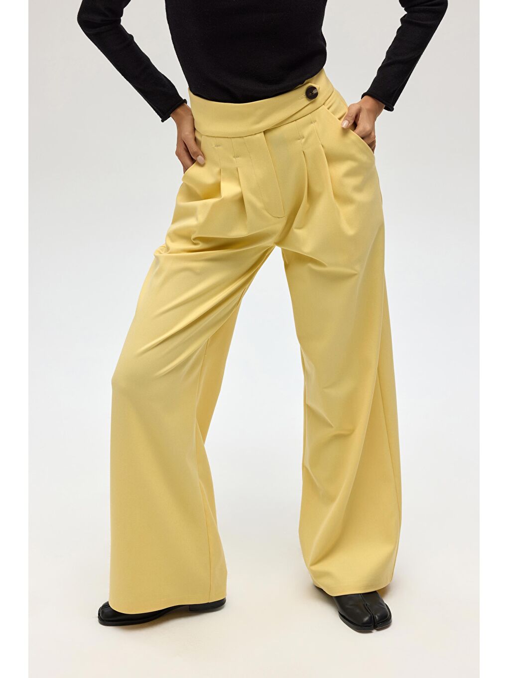 Solvei Kemer Detay Sarı Pantolon-3