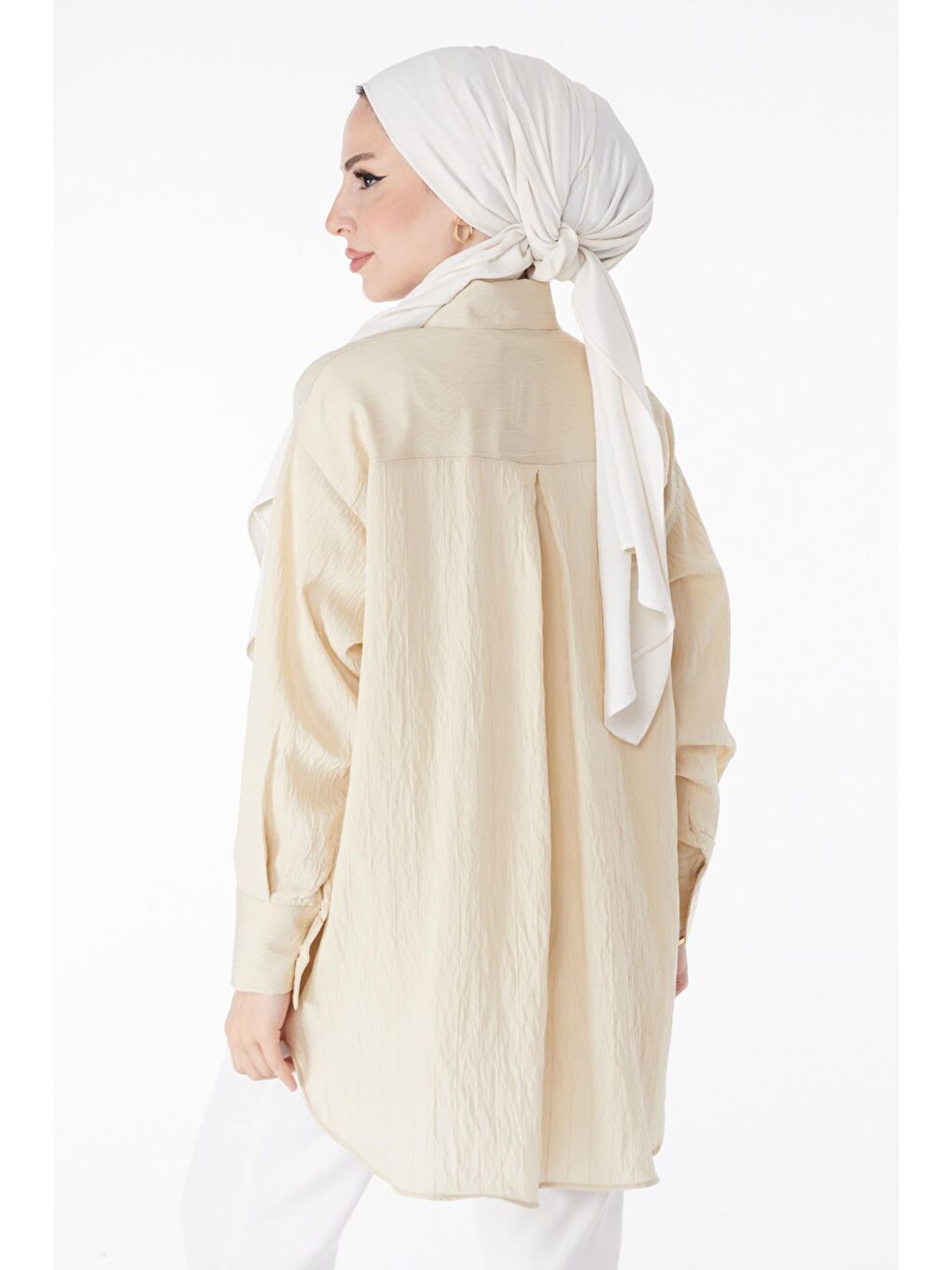 Gömlek Yaka Kadın Bej Taş Detaylı Gömlek - 25255-4