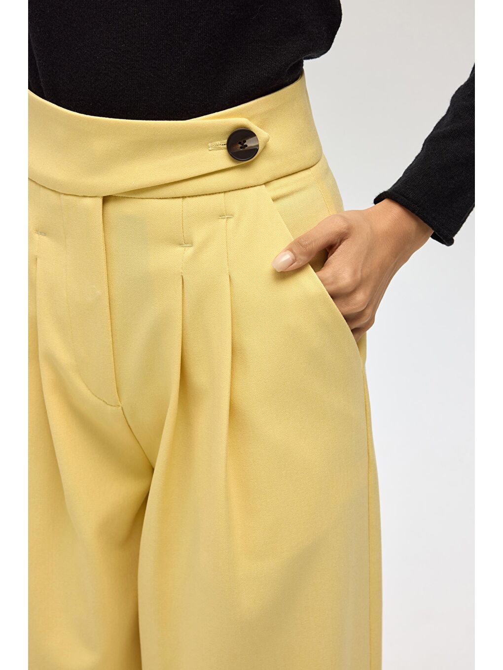 Solvei Kemer Detay Sarı Pantolon-6