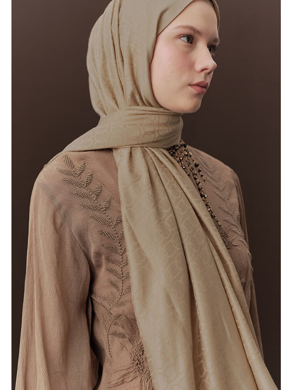 Bej Premıum Yünlü Düz Şal Nude