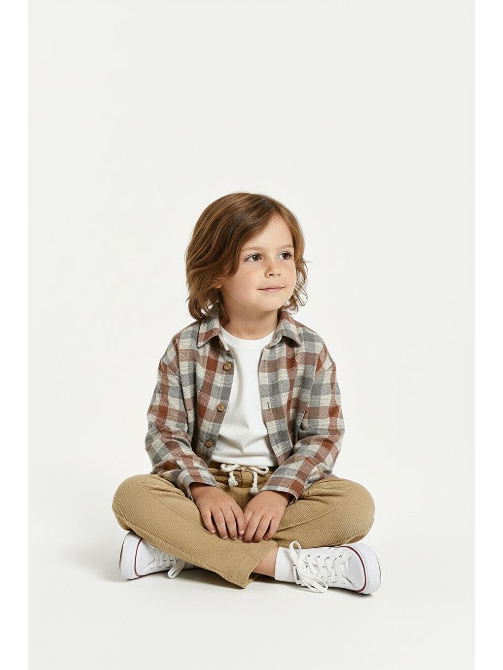 Bej Kiremit Ekoseli Gömlekli 3 lü Takım-2