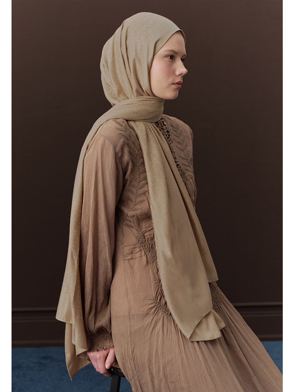 Bej Premıum Yünlü Düz Şal Nude-1