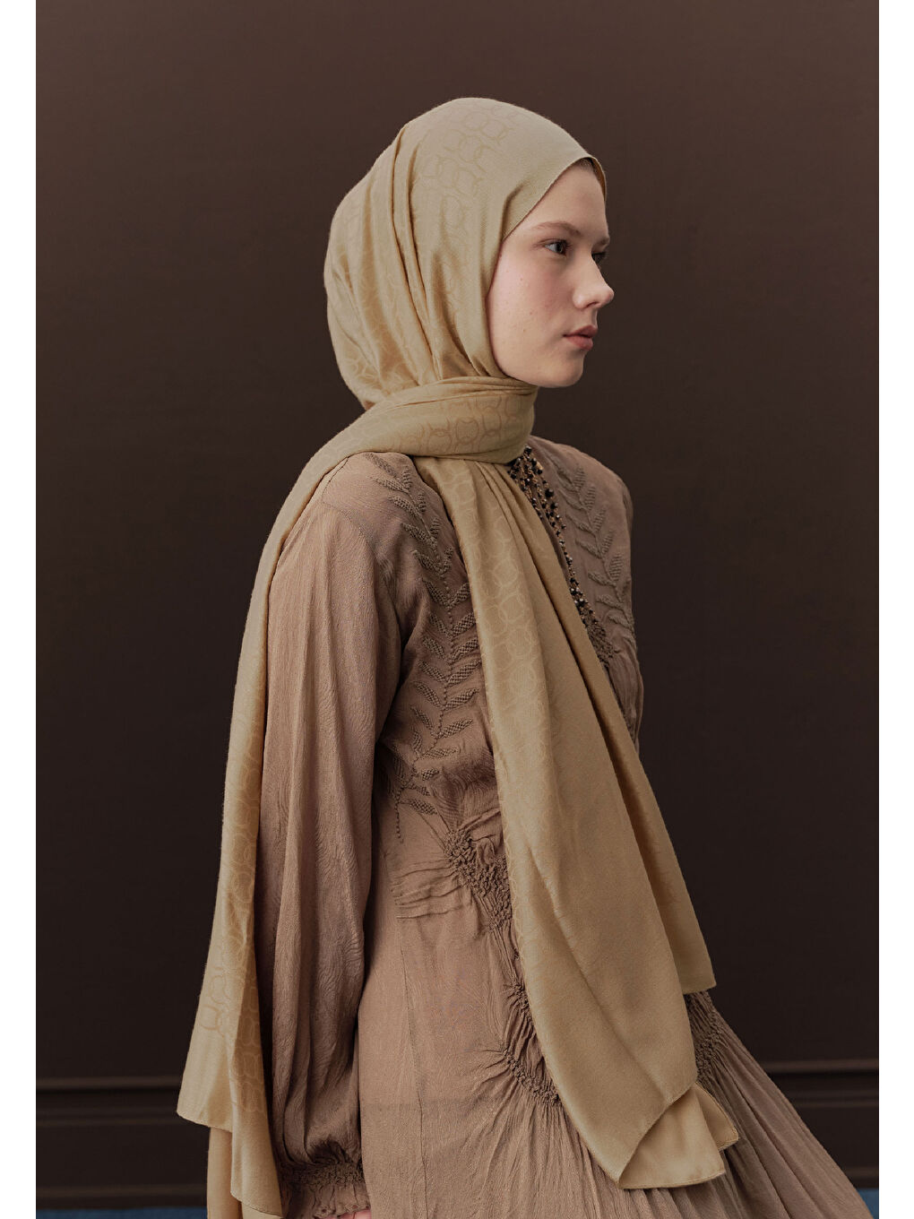 Bej Premıum Yünlü Düz Şal Nude-2
