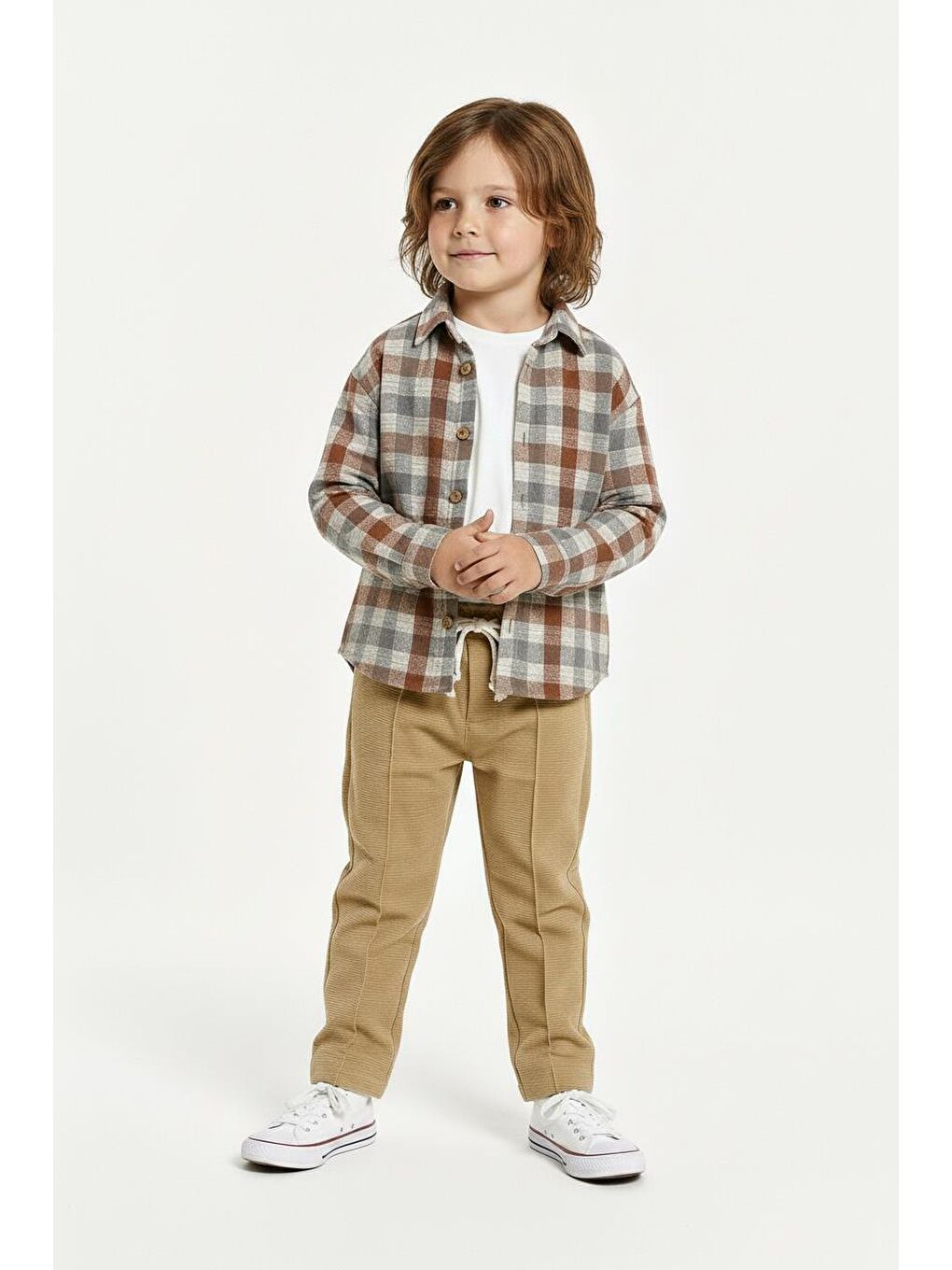 Bej Kiremit Ekoseli Gömlekli 3 lü Takım-4