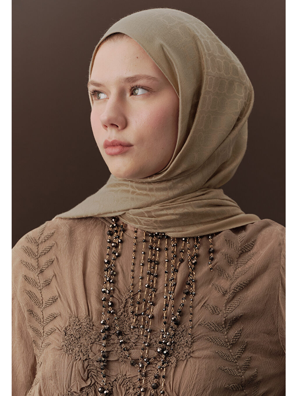 Bej Premıum Yünlü Düz Şal Nude-3