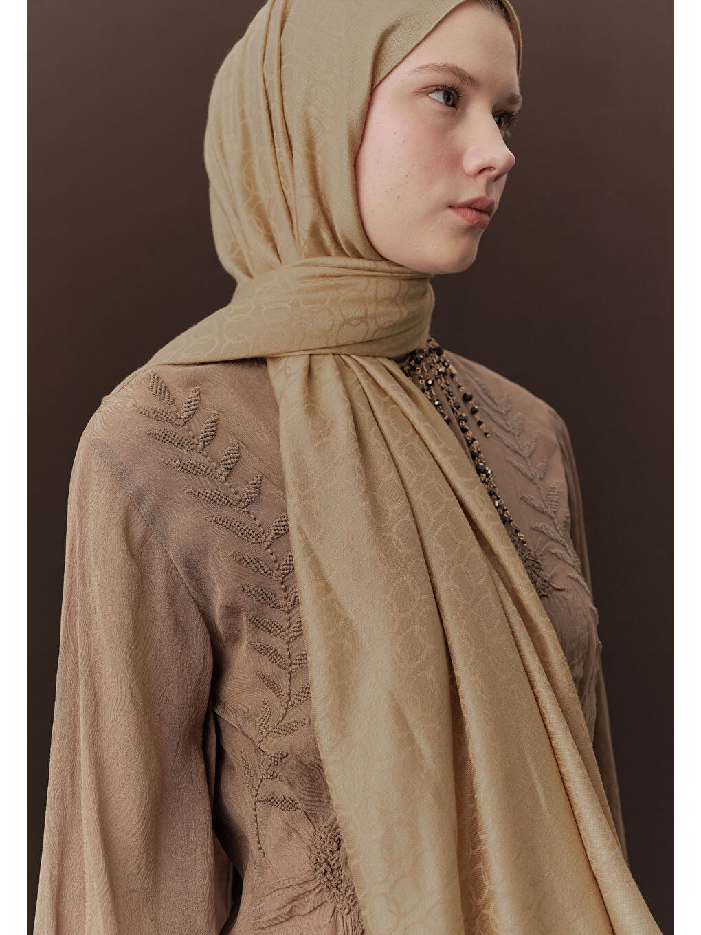 Bej Premıum Yünlü Düz Şal Nude-4