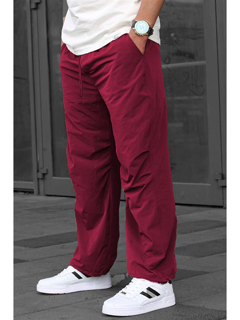 Bordo Regular Fit Erkek Paraşüt Pantolon 6504-1