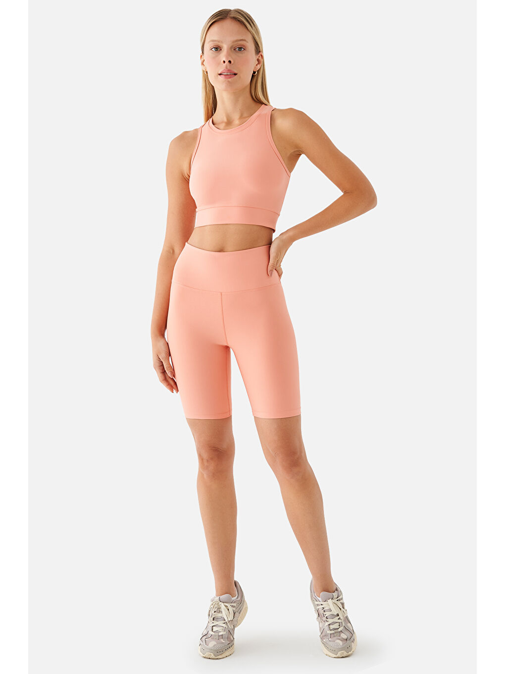 Pembe Violet Biker Şeftali Spor Tayt-1