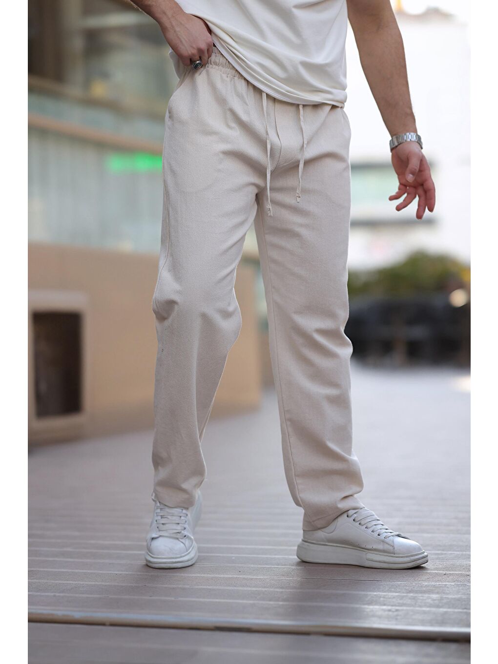 Bej %100 Pamuklu Rahat Kesim Erkek Pantolon E6565