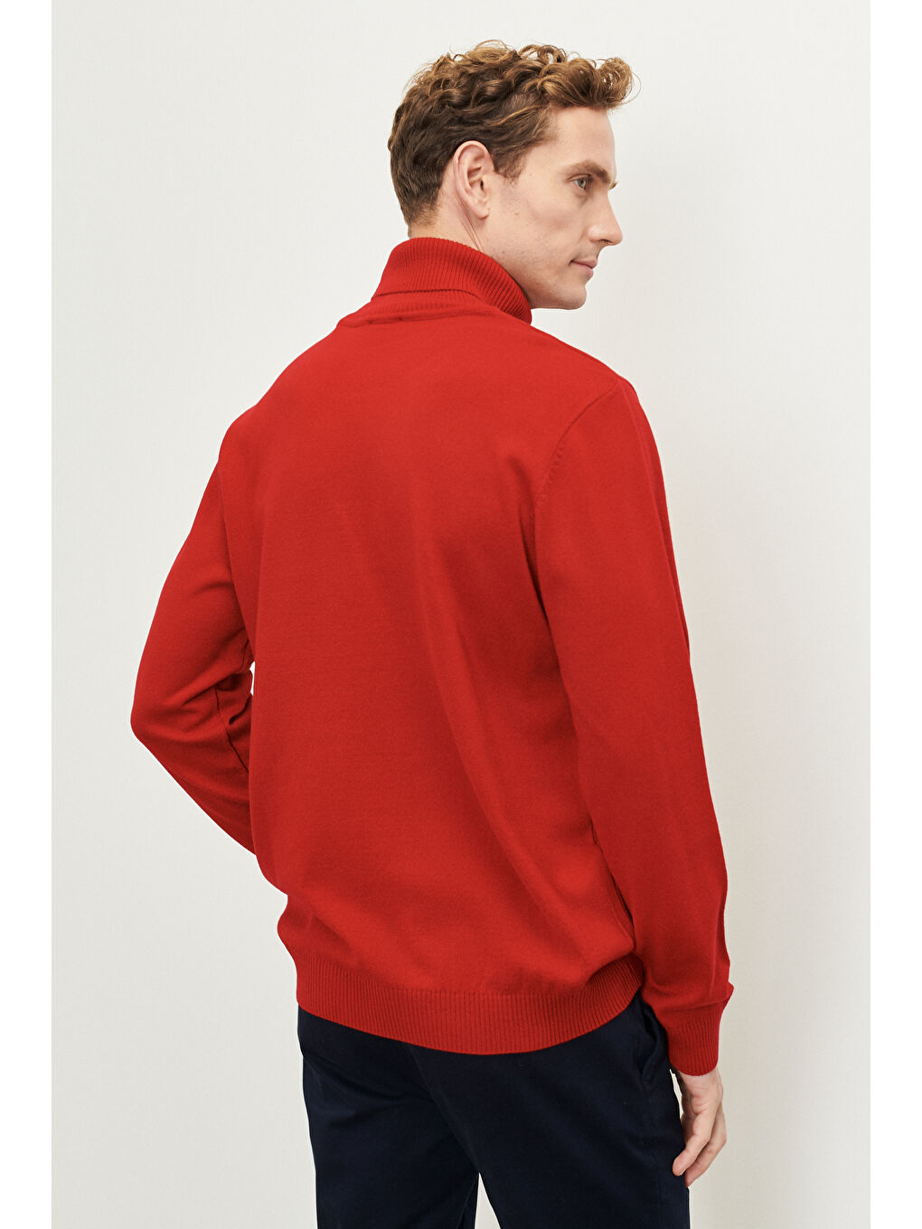 Erkek Kırmızı Tüylenme Yapmayan Anti Pilling Özellikli Standart Fit Tam Balıkçı Yaka Triko-3