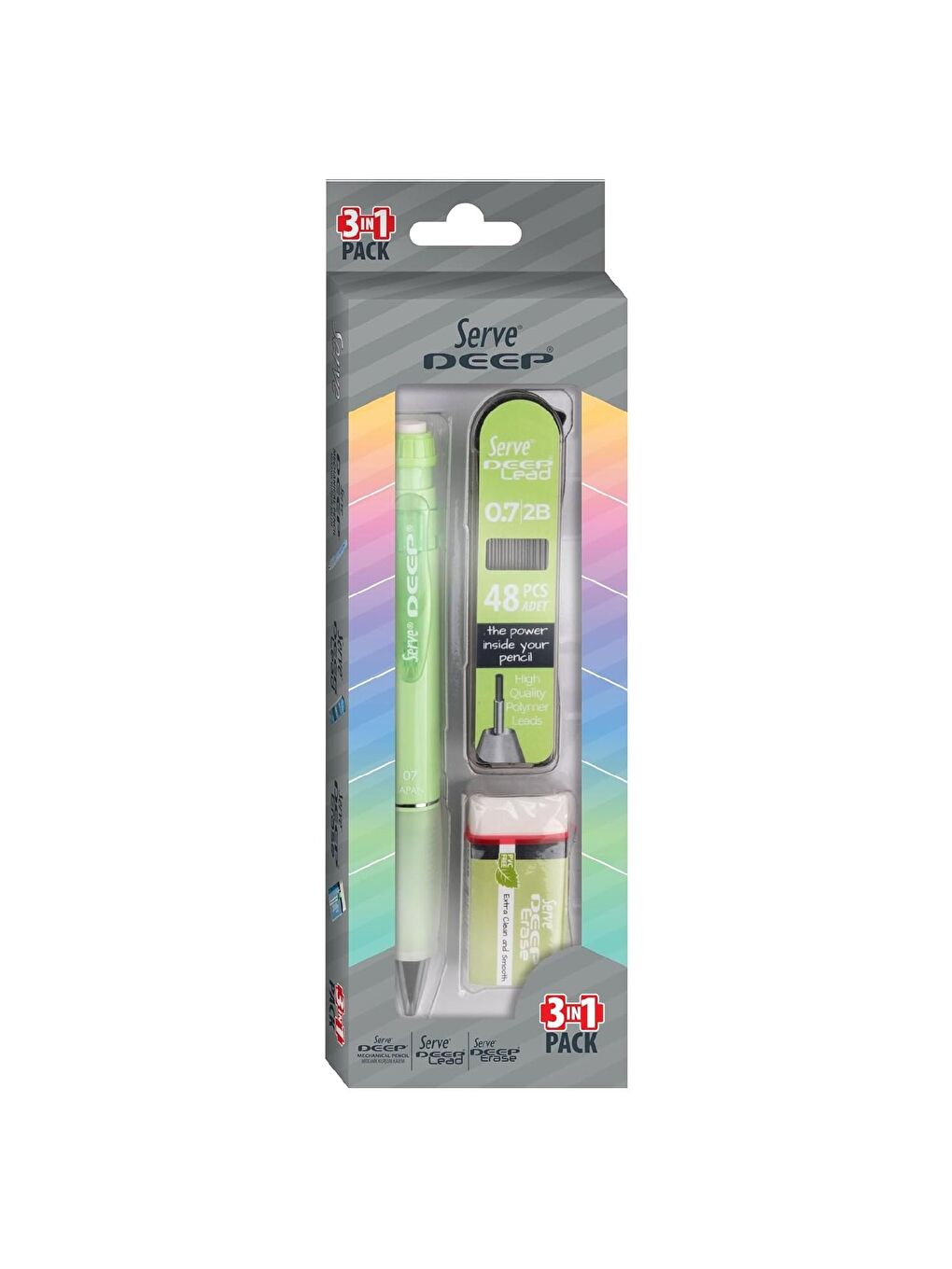 Deep Pastel Uçlu Kalem Uç-Silgi 3 lü Okul Seti 0.7