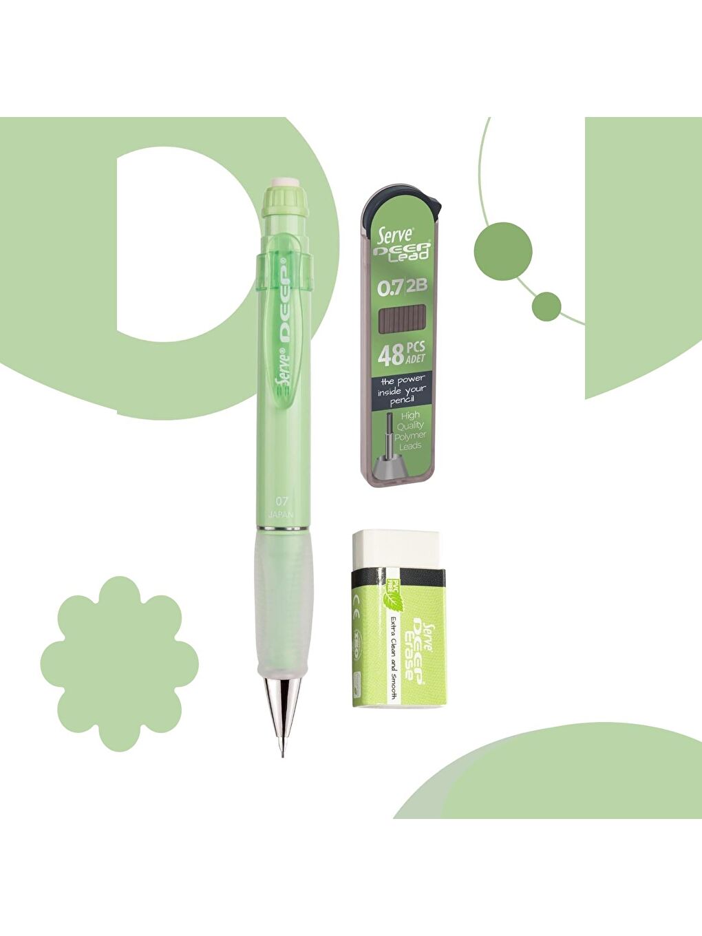 Deep Pastel Uçlu Kalem Uç-Silgi 3 lü Okul Seti 0.7-1