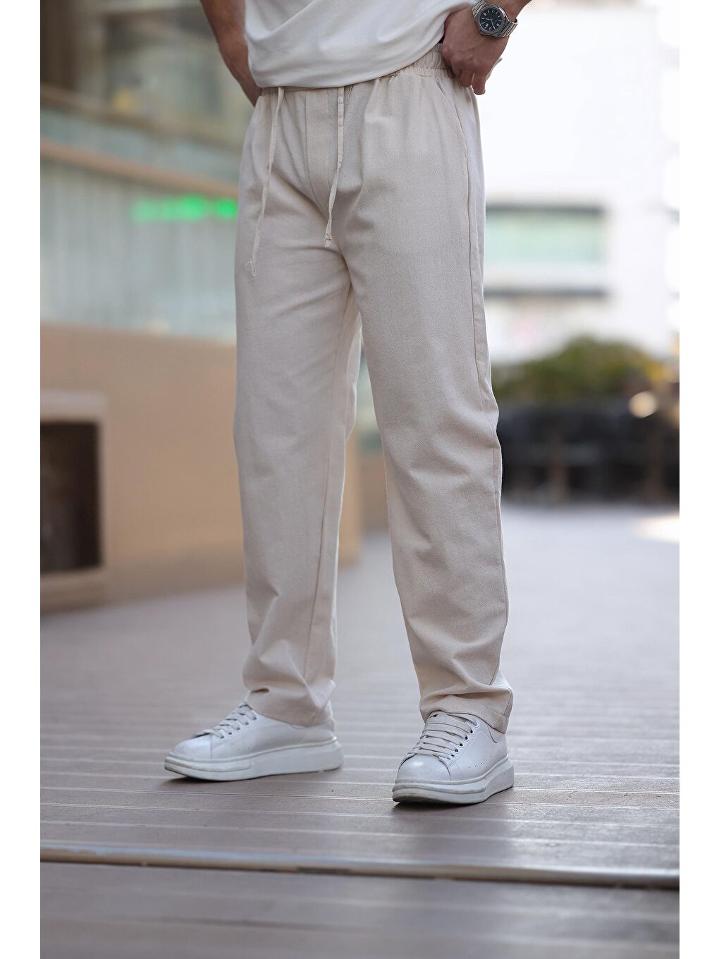Bej %100 Pamuklu Rahat Kesim Erkek Pantolon E6565-1