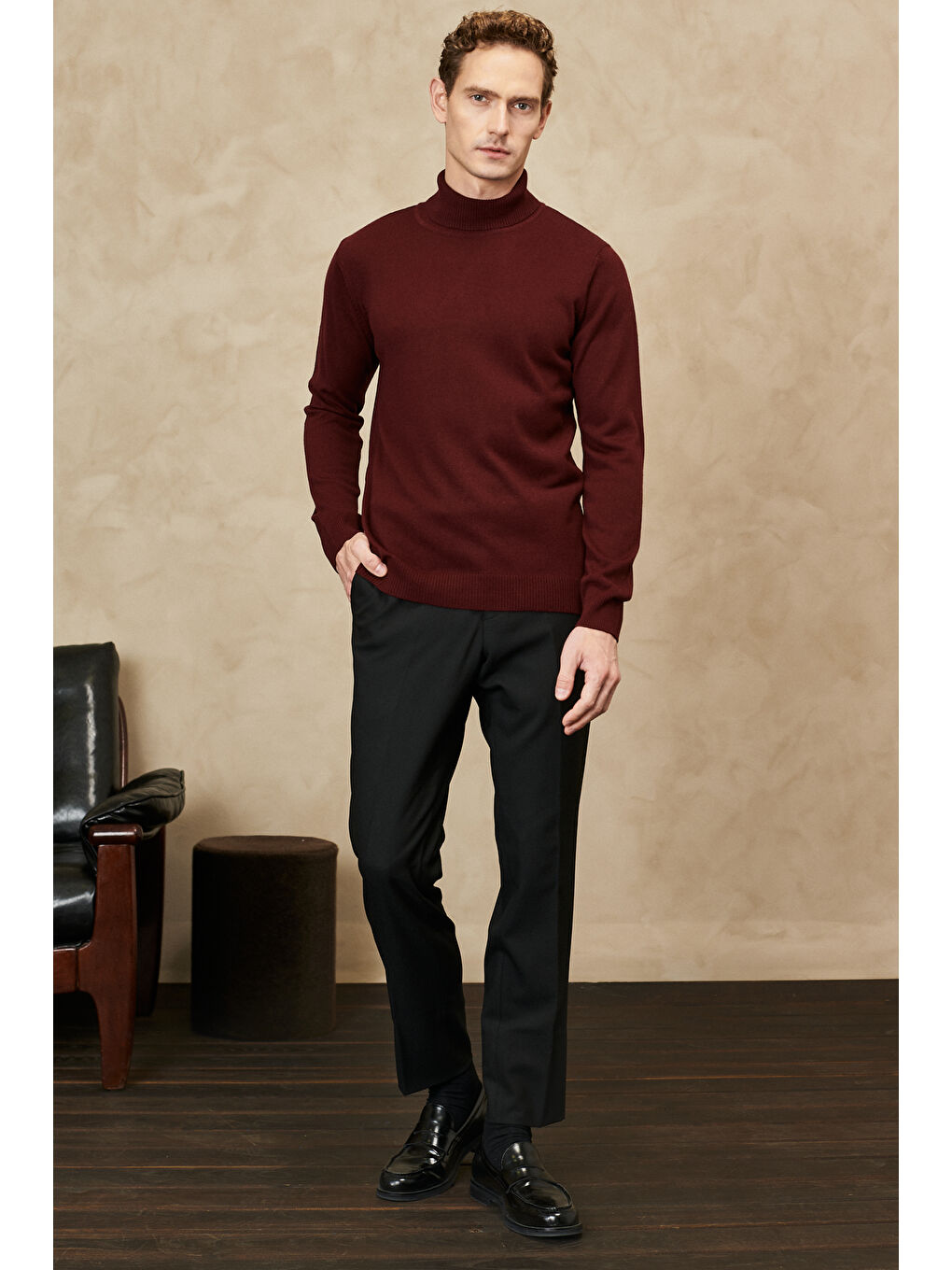 Erkek Bordo Tüylenme Yapmayan Anti Pilling Özellikli Standart Fit Tam Balıkçı Yaka Triko-1