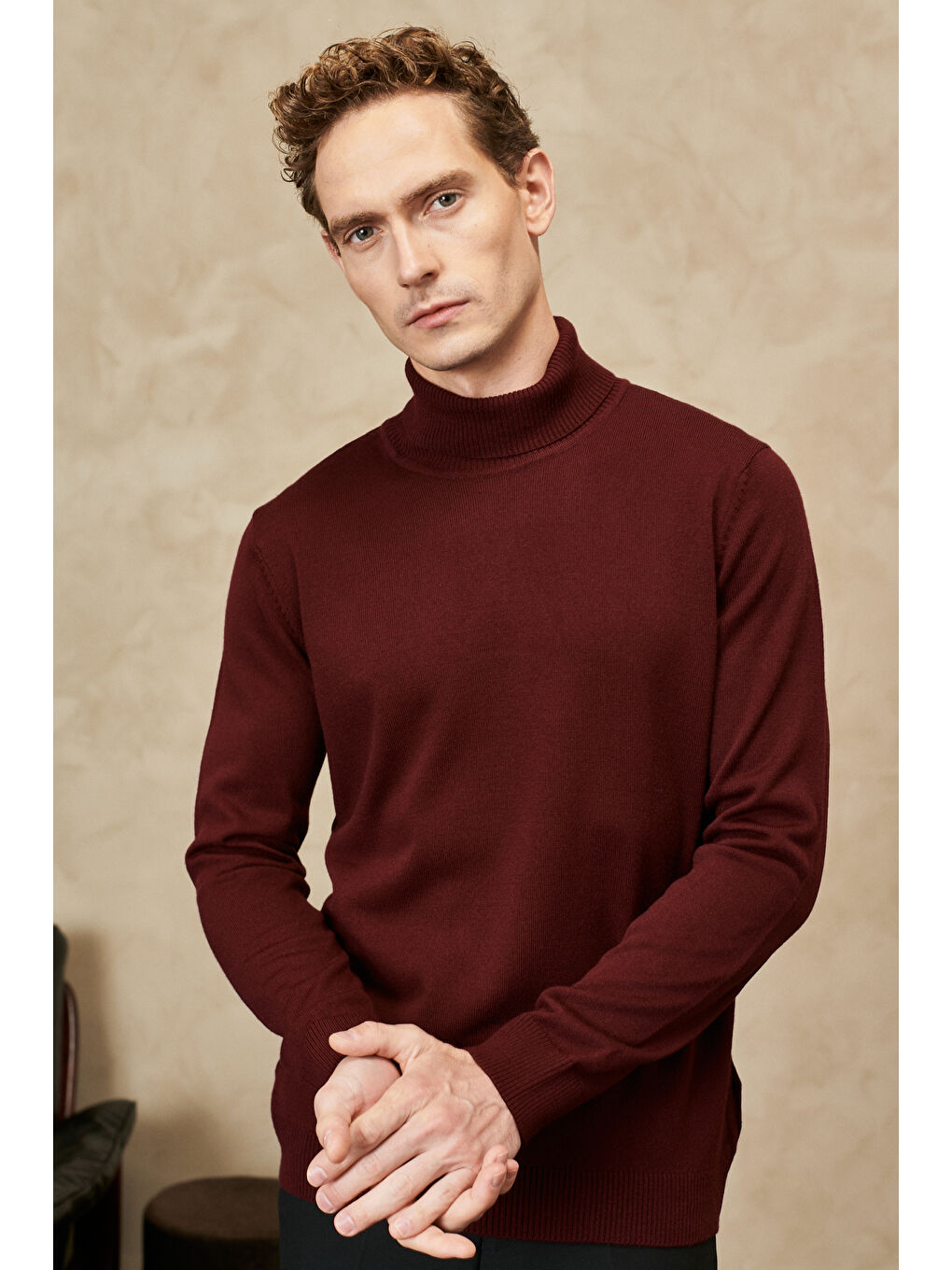 Erkek Bordo Tüylenme Yapmayan Anti Pilling Özellikli Standart Fit Tam Balıkçı Yaka Triko-2