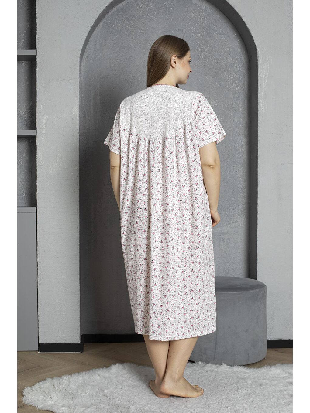 Fuşya %100 Pamuklu Penye Kısa Kollu Büyük Beden Anne Geceliği 160-4