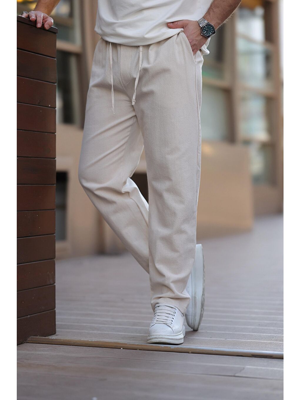 Bej %100 Pamuklu Rahat Kesim Erkek Pantolon E6565-2