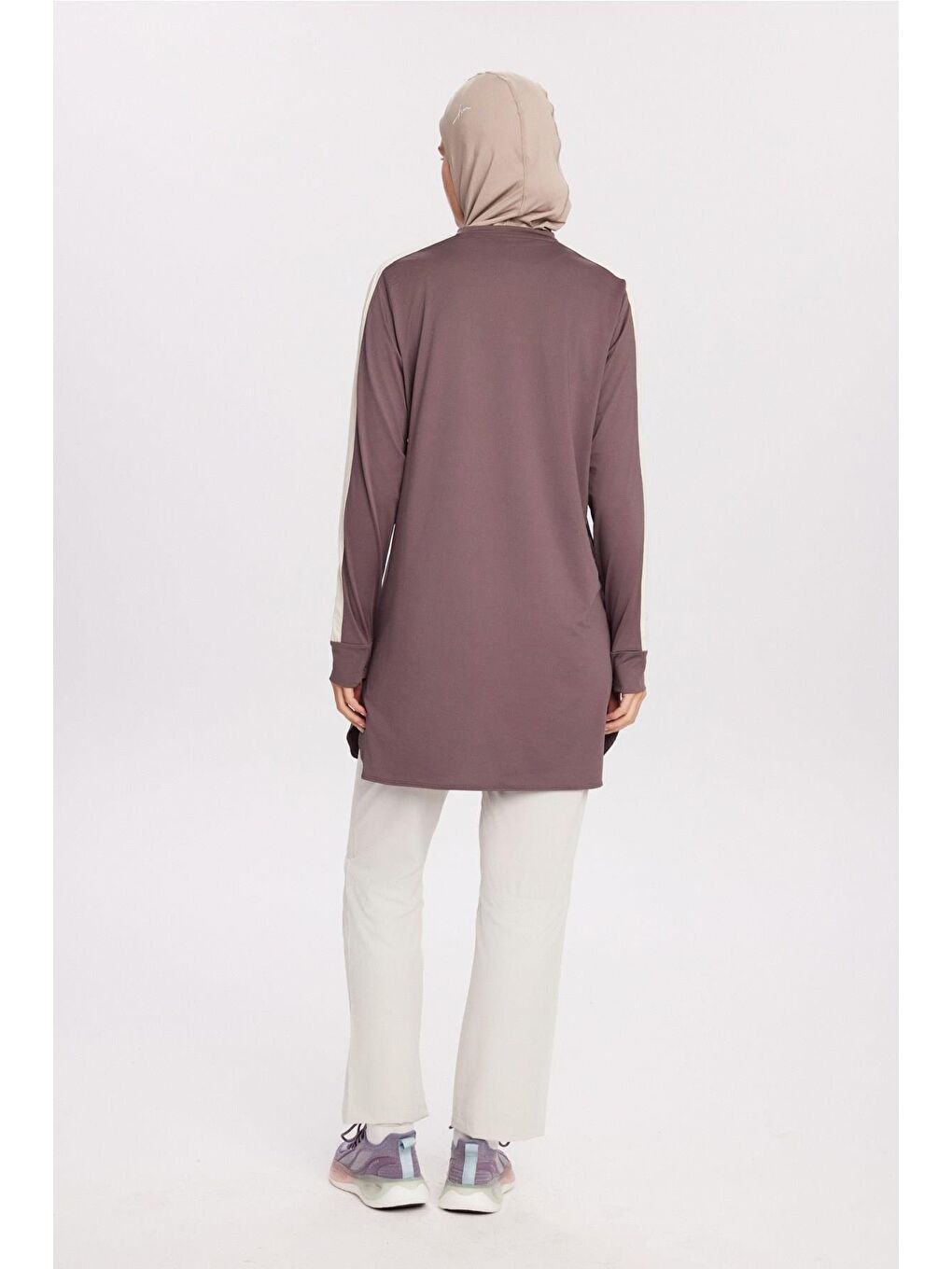 Active H-Per Fit Bisiklet Yaka Kolları Şerit Detaylı Mor Tesettür Antrenman Üstü Act-35-6