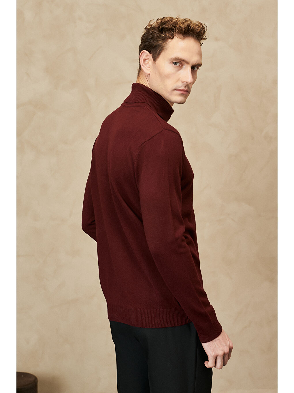 Erkek Bordo Tüylenme Yapmayan Anti Pilling Özellikli Standart Fit Tam Balıkçı Yaka Triko-3