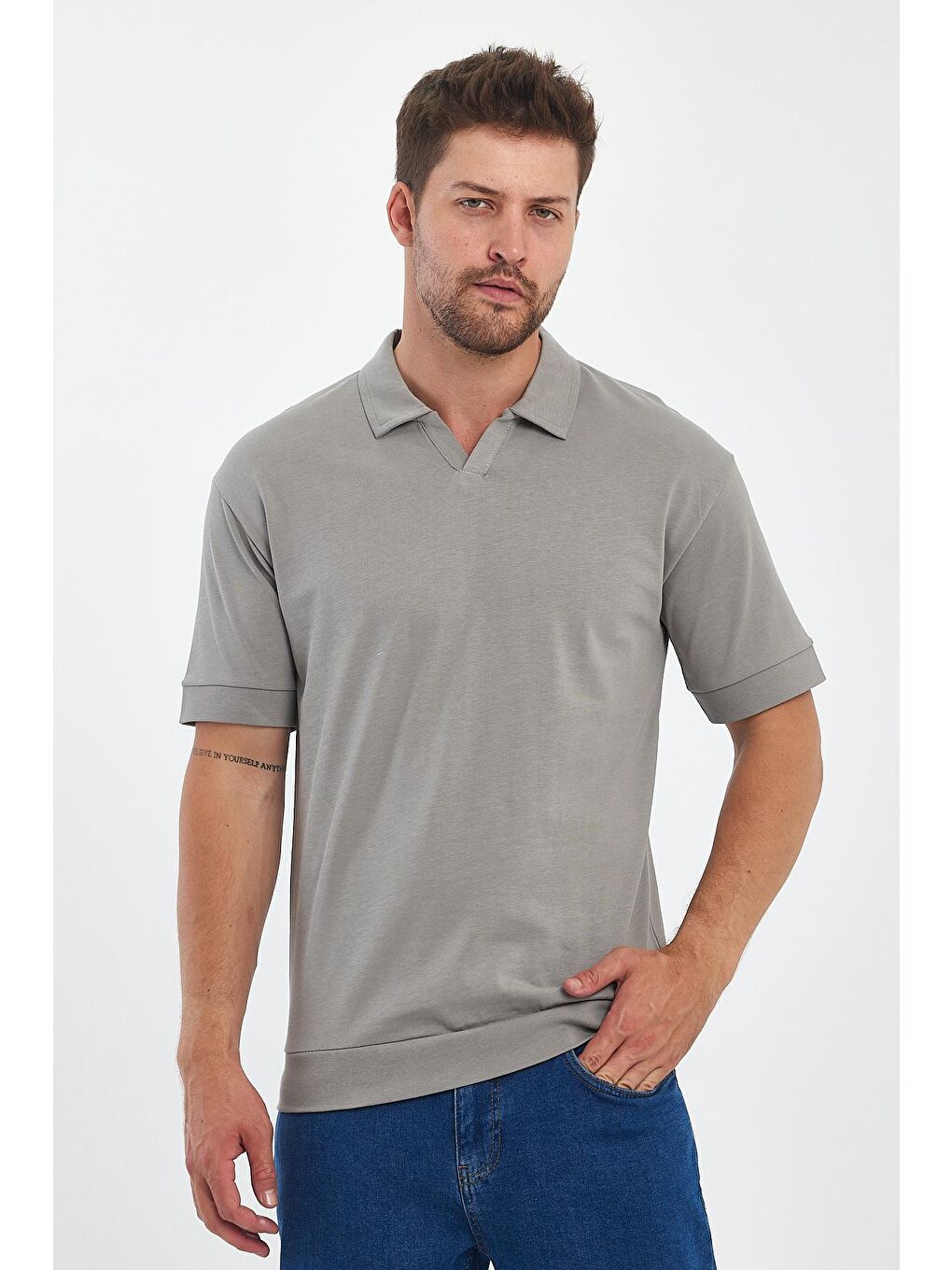 Gri Polo Yaka Erkek Tişört 2778