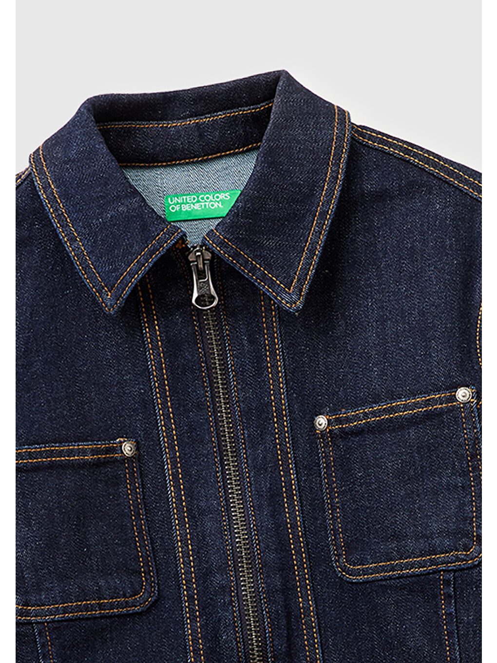 Kadın Lacivert Pamuk Karışımlı Fermuarlı Yamalı Cepli Denim Ceket-3