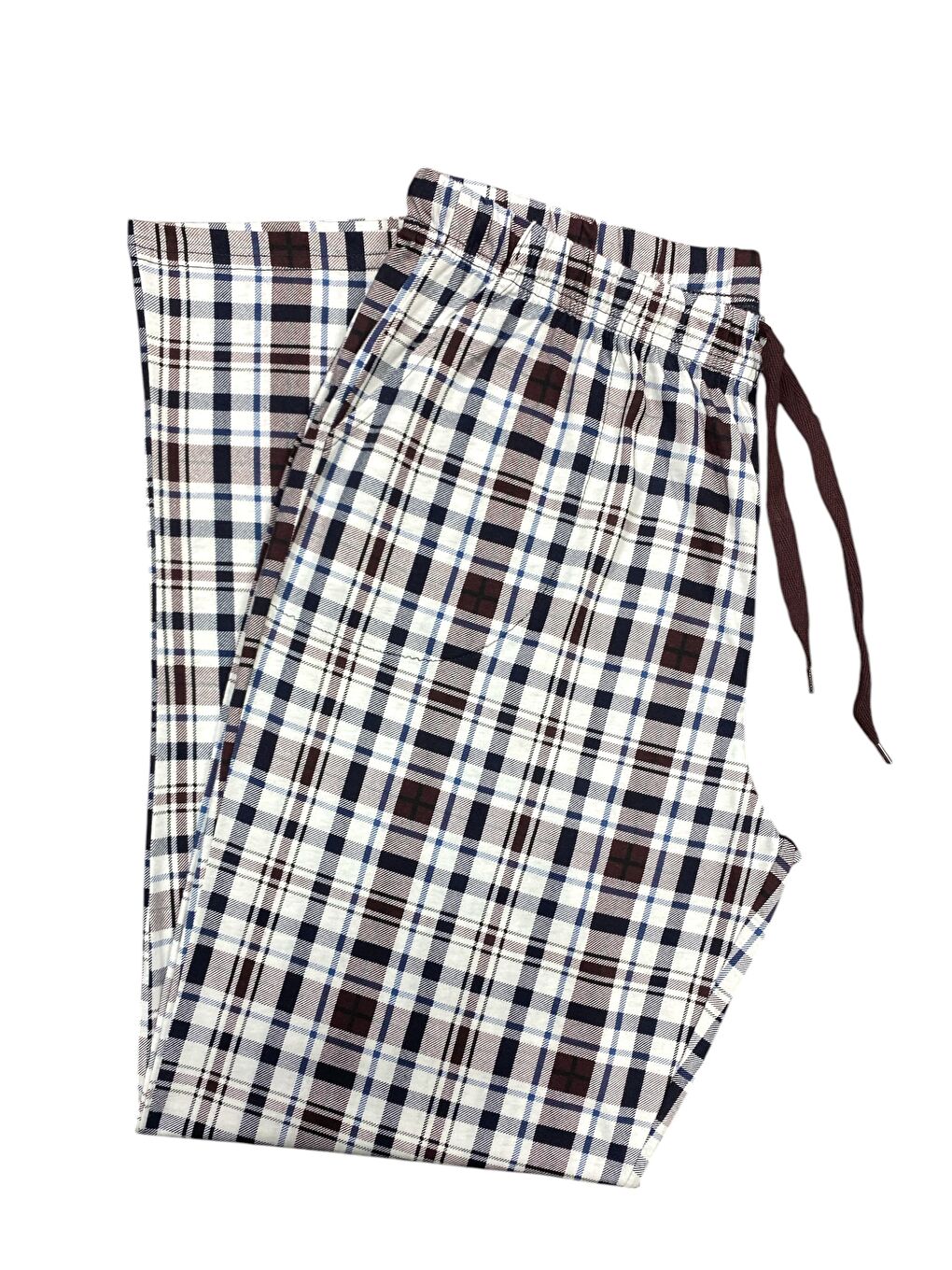 Beyaz Erkek Ekose %100 Pamuk Yüksek Kalite Rahat Büyük Beden Pijama Altı-2