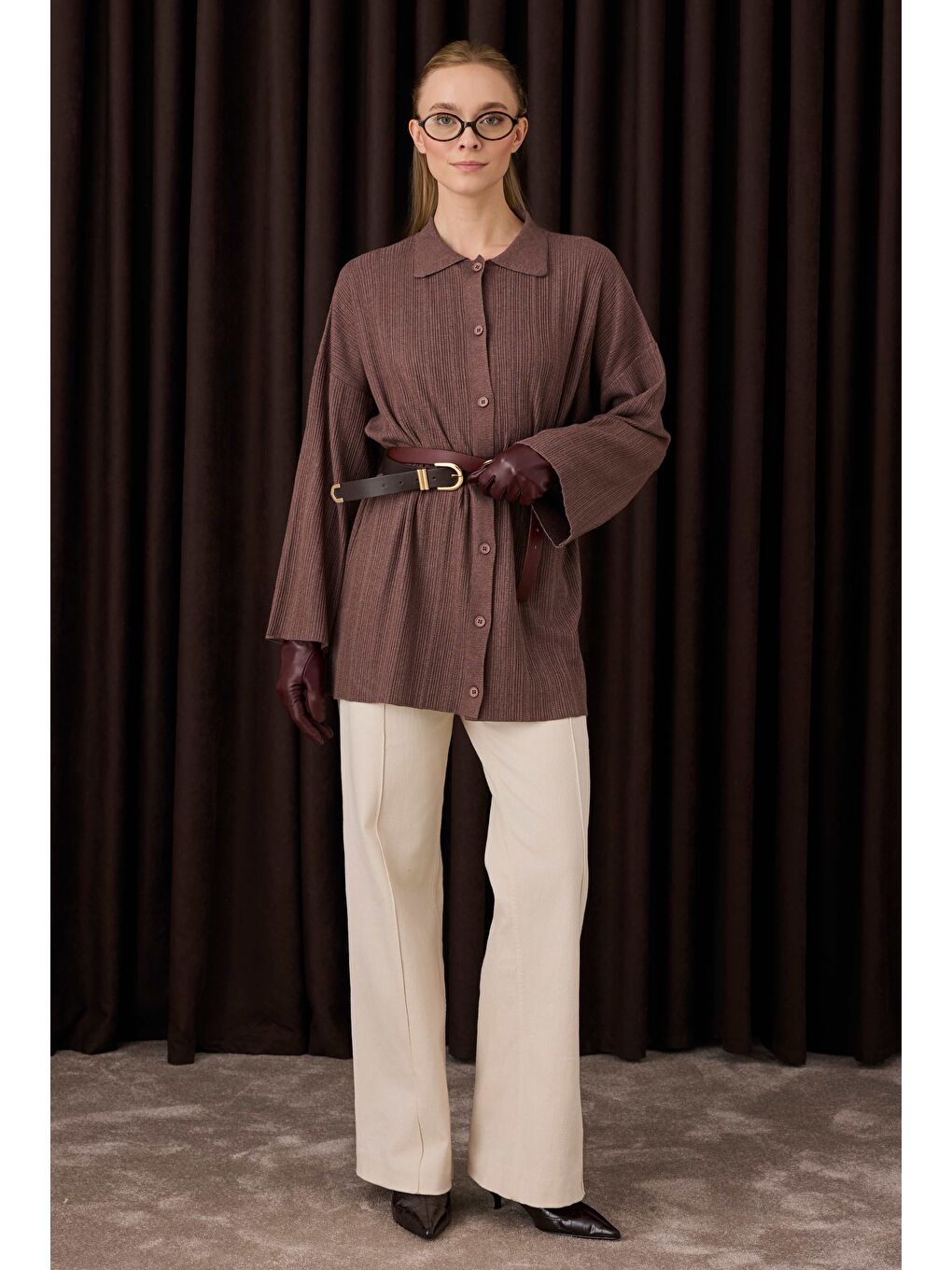 %100 Deri Uzun Eldiven Bordo-3