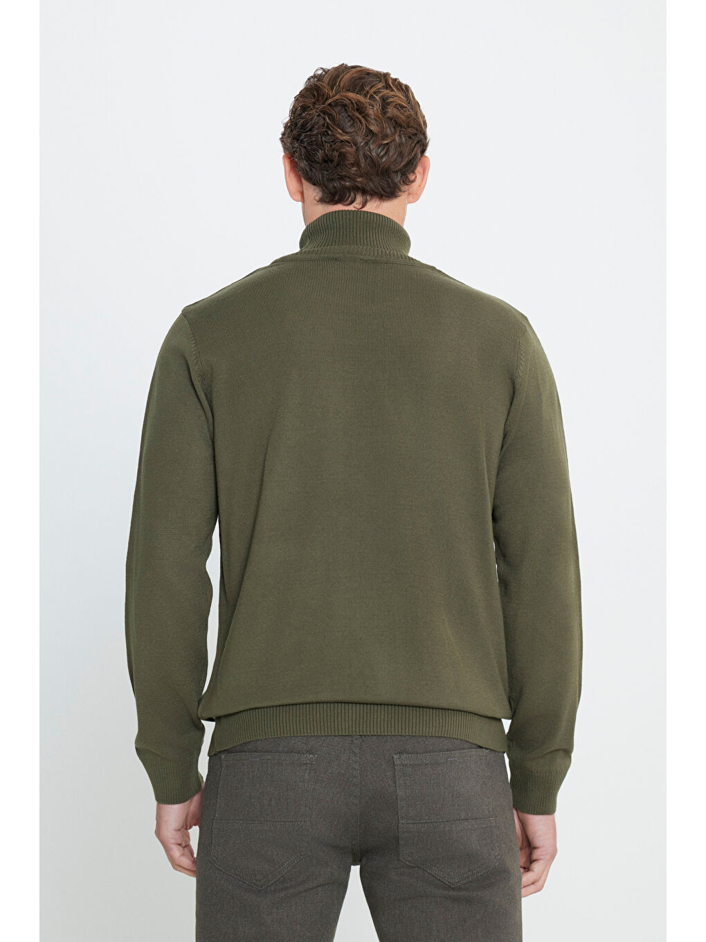 Erkek Haki Tüylenme Yapmayan Anti Pilling Özellikli Standart Fit Tam Balıkçı Yaka Triko-4
