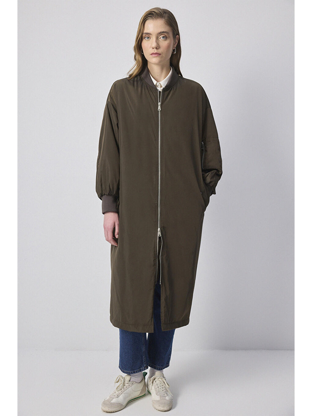 Haki Fermuarlı İnce Mont-1