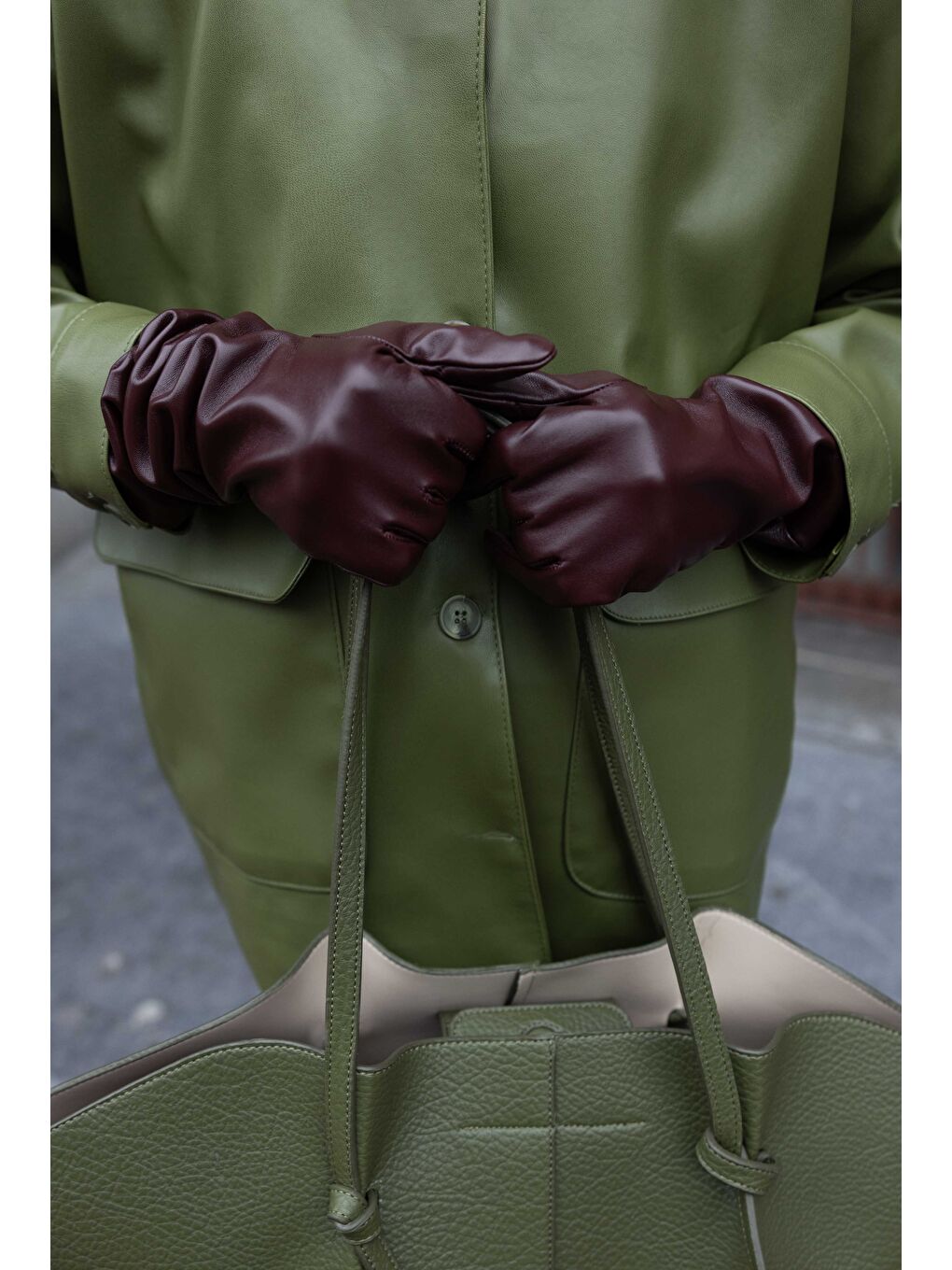 %100 Deri Uzun Eldiven Bordo-4