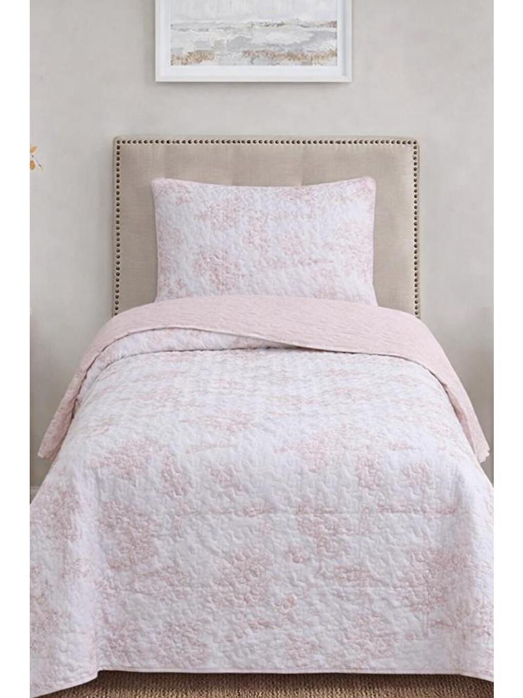Pembe Uniqe Elyaf Dolgulu Tek Kişilik 180x240 Cm Yatak Örtüsü Pudra